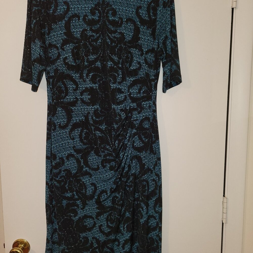 Connected Apparel Black/Turquoise Dress, Size 14.